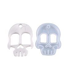 White Self Defense Silicone Molds, Resin Casting Molds, for Self Defense Finger Weaponry Skull Keychains Molds, White, 85x65x10mm, Hole: 9mm, Inner Diameter: 79x60mm
