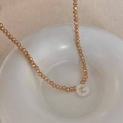 Letter G Подвеска с инициалом из натуральной ракушки, ожерелья с подвеской из стеклянных бусин, с латунными концевыми цепями, золотые, темно-золотистые, Буква G, 13.98 дюйм (35.5 см)