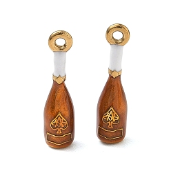 Golden 304 Stainless Steel Enamel Pendants, Wine Bottle Charms, Ion Plating(IP), Golden, 20.5x5mm, Hole: 1.5mm