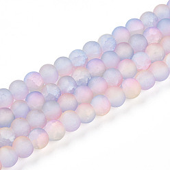 Сливовый Стеклянные бусины кракле, круглые, два тона, матовые, слива, 6~6.5x5~5.5 мм, отверстие : 1 мм, около 147~149 шт / нитка, 31.89~32.28 дюйм (81~82 см)