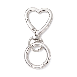 Платина Застежки-крючки в форме сердца из цинкового сплава, с пружинными кольцами из цинкового сплава, платина, 60.5 мм