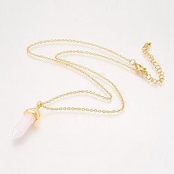 Golden Natural Rose Quartz Pendant Necklaces, with Brass Chain and Alloy Finding, Golden, 18.11 inch(46cm)