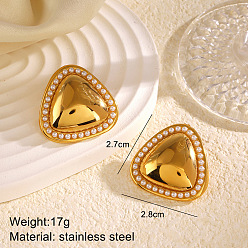 Треугольник 304 серьги-гвоздики из нержавеющей стали с кристаллами и стразами, золотые, треугольные, 28x27 мм