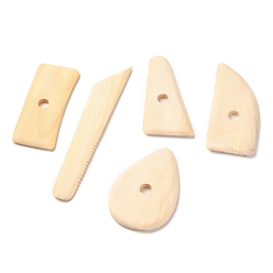 Wood Wooden Pottery Clay Carving Curved Clapper Tool, Sculpting Tools for DIY Art Crafts, 10.4~18.6x3.2~6.7x0.7cm, Hole: 12mm, 5pcs/set