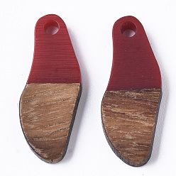 FireBrick Opaque Resin & Waxed Walnut Wood Pendants, Oval, FireBrick, 23x9x3mm, Hole: 1.8mm
