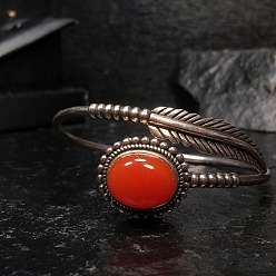 Натуральный Агат Браслеты-манжеты из натурального агата с бусинами для женщин, лист, с стерлингового серебра, внутренний диаметр: 2.32 дюйм (5.9 см)