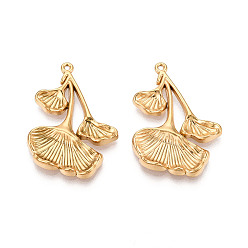 Настоящее золото 18K 304 подвески из нержавеющей стали, гинкго лист, ионное покрытие (ip), реальный 18 k позолоченный, 32.5x22.5x3 мм, отверстие : 1.2 мм