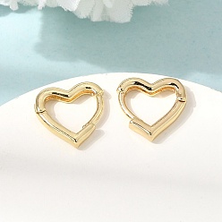 Real 16K Gold Plated Brass Huggie Hoop Earrings, Heart, Real 16K Gold Plated, 12x12x2.5mm