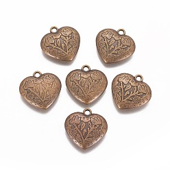 Antique Bronze CCB Plastic Pendants, Heart with Flower Patterns, Antique Bronze, 30x30x7mm, Hole: 3mm