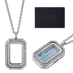 Stainless Steel Color 1Pc 304 Stainless Steel Necklace, with 1Pc Rectangle Alloy Crystal Rhinestone Photo Frame Locket Pendants, 1Pc Cardboard Necklaces Boxes, 1pc Suede Fabric Silver Polishing Cloth, Stainless Steel Color, 23.62 inch(60cm)