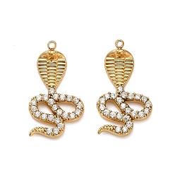 Настоящее золото 18K 304 подвески из нержавеющей стали, змея, с кубическим цирконием и стеклом, ионное покрытие (ip), реальный 18 k позолоченный, 20x11.5x3.5 мм, отверстие : 1 мм