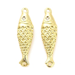 Настоящее золото 18K Подвески-рыбки с микропаве из латуни и прозрачными кубическими циркониями, долговечный, стойки покрытие, без свинца и без кадмия, ионное покрытие (ip), реальный 18 k позолоченный, 27.5x7x38 мм, отверстие : 1.4 мм