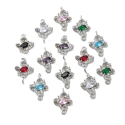 (52) Непрозрачная лаванда Шармы-соединители из латуни с микропаве из кубического циркония, бабочка, без кадмия, без никеля и без свинца, платина, разноцветные, 19.5x13.5x4 мм, отверстие : 1.7 мм