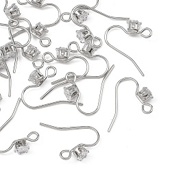 Platinum SHEGRACE Brass Pave Cubic Zirconia Earring Findings, Ear Wire, Platinum, 15x4.5mm, Hole: 2mm, Pin: 0.8mm