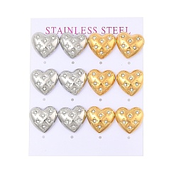 Золотой & Цвет Нержавеющей Стали Ионное покрытие (ip) 304 серьги-гвоздики в форме сердца из нержавеющей стали, с микро проложить четкого кубического циркония, золотые и нержавеющая сталь цвет, 9.5x15 мм