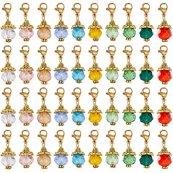 Golden 40Pcs 10 Colors Round Glass Pendants Decorations, with 304 Stainless Steel Lobster Claw Clasps, Golden, 27mm, 4pcs/color