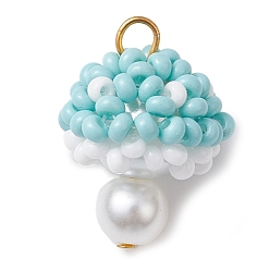 Бледно-бирюзовый Бисер бисерные подвески, с железной петлей, подвески-грибы, бледные бирюзовая, 26.5x18x18 мм, отверстие : 3 мм