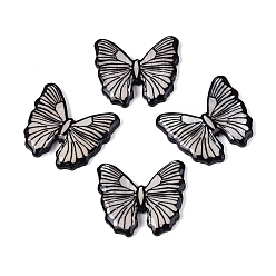 Black Acrylic & Natural Freshwater Shell Cabochons, Butterfly, Black, 26.5x30x3~4mm