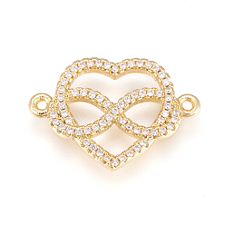 Настоящее золото 18K Латунные микро проложить кубических ссылки циркония, долговечный, без свинца, без кадмии и без никеля, Сердце и бесконечность, прозрачные, реальный 18 k позолоченный, 16x22.5x2.5 мм, отверстие : 1.2 мм