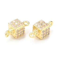 Real 18K Gold Plated Brass Micro Pave Clear Cubic Zirconia Connector Charms, Cube Links, Real 18K Gold Plated, 13.5x7x6mm, Hole: 1.4mm