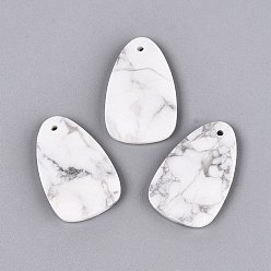 Howlite Synthetic Howlite Pendants, Teardrop Charms, Faceted, 32~33x20~21x3.5~4mm, Hole: 1.6~1.8mm