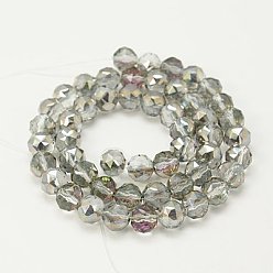 Light Grey Electroplate Glass Beads Strands, Half Silver Plated, Faceted, Round, Light Grey, 8mm, Hole: 1mm