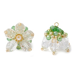 Прозрачный Прозрачные стеклянные подвески, цветочный шарм, со стеклянными жемчужными бусинами и латунными петлями, граненые, прозрачные, 20x23x22 мм, отверстие : 2x3 мм