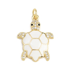 Белый Латунные микро проложить кубического циркония подвески, с эмалью, черепаховые чары, долговечный, стойки покрытие, без свинца и без кадмия, реальный 18 k позолоченный, белые, 23x17x3 мм, отверстие : 3.2 мм