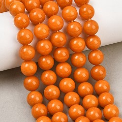 Dark Orange Dyed Natural White Jade Beads Strands, Smooth Round, Dark Orange, 10~10.2mm, Hole: 1mm, about 38pcs/strand, 14.96''~15.28''(38~38.8cm)