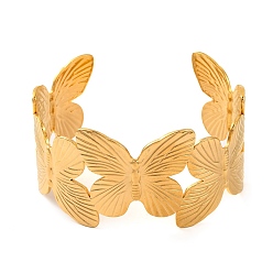 Бабочка 304 женские браслеты с открытыми манжетами из нержавеющей стали, реальный 18 k позолоченный, бабочка, внутренний диаметр: 2-1/2 дюйм (6.3 см), 35 мм