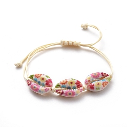 Colorful Printed Cowrie Shell Beads Braided Beads Bracelets, with Korean Waxed Polyester Cord, Colorful, 1/2 inch~3-1/2 inch(1.3~9.1cm)