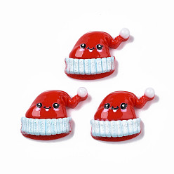 Red Opaque Resin Cabochons, Christmas Hat with Face, Red, 23x29x8mm