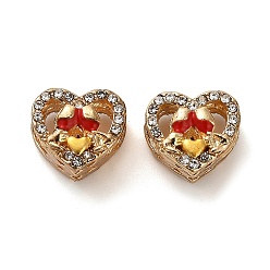 Золотой Эмали сплава Европейский бисером, со стразами, бусины с большим отверстием, сердце, золотые, 11x12x9 мм, отверстие : 4.6 мм