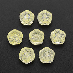 Light Khaki Transparent Glass Beads, Plum Blossom Flower, Light Khaki, 10x10.5x4mm, Hole: 1.2mm
