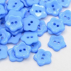 Васильковый Акриловые швейные пуговицы, для одежды , пластиковые пуговицы , 2-луночное, окрашенные, цветок Wintersweet, васильковый, 12x2 мм, отверстие : 1 мм