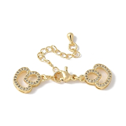 Настоящее золото 18K Удлинитель цепи из латуни с прозрачным кубическим цирконием, стойки покрытие, долговечный, без свинца и без кадмия, сердце, реальный 18 k позолоченный, 53 мм, отверстие : 0.7 мм