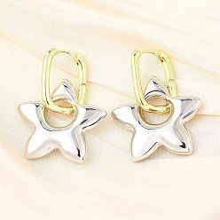 Платиновый & Золотой Серьги-кольца из латуни со звездами для женщин, стойки покрытие, прочное покрытие, без кадмия и без свинца, два тона, платиной и золотом, 46x33.5 мм