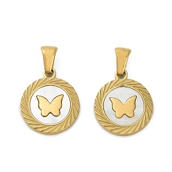 Бабочка 304 подвески из нержавеющей стали, с паве-ракушкой, плоский круглый шарм, ионное покрытие (ip), реальный 18 k позолоченный, бабочка, 17.5x15x2 мм, отверстие : 5.5x2.5 мм
