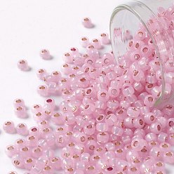 (PF2105) PermaFinish Pink Opal Silver Lined Круглые бусины toho, японский бисер, (pf 2105) вечный розовый опал с серебряной подкладкой, 8/0, 3 мм, отверстие : 1 мм, Около 1111 шт / 50 г