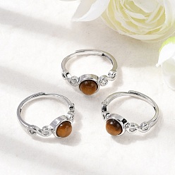 Тигровый глаз Натуральный тигровый глаз кольца палец, круглые, с реечной обшивкой латунными выводами, платина, 8 мм, внутренний диаметр: 17~18 мм