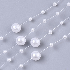 White ABS Plastic Imitation Pearl Beaded Trim Garland Strand, Great for Door Curtain, Wedding Decoration DIY Material, White, 3~8mm, about 106~108pcs/strand, 200strand/bag, 53.15 inch