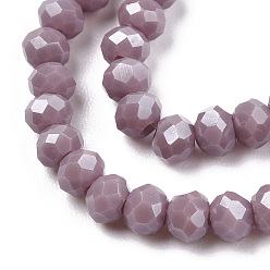 Rosy Brown Electroplate Glass Beads Strands, Pearl Luster Plated, Faceted, Rondelle, Rosy Brown, 3x2mm, Hole: 0.8mm, about 165~169pcs/strand, 15~16 inch(38~40cm)