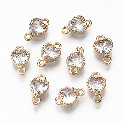 Прозрачный Экологически чистые соединители для стеклянных перемычек, с легкими золотыми тонами латуни, долговечный, без кадмия и без свинца, сердце, прозрачные, 10x6x3 мм, отверстие : 1.2 мм