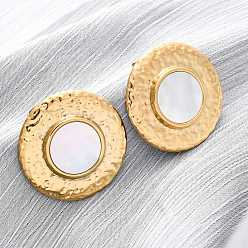 Настоящее золото 18K 304 серьги-гвоздики из натуральной белой ракушки из нержавеющей стали, плоские круглые прелести, ионное покрытие (ip), реальный 18 k позолоченный, 35 мм
