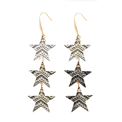 Colorful Printed Iron Dangle Earrings, with 316 Surgical Stainless Steel Earring Hooks, Star, Golden, Colorful, 90~91mm, Pin: 0.7mm
