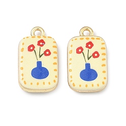 Rectangle Печатные подвески сплава, стойки покрытие, без кадмия, без никеля и без свинца, золотые, прямоугольник с цветочными подвесками, 21.5x12x3.5 мм, отверстие : 1.8 мм