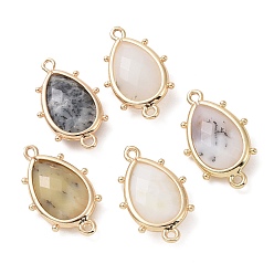 Африканский Опал Подвески-коннекторы из натурального африканского опала, с позолоченными латунными петлями по краям, граненые, слеза, 24x14.5x5 мм, Отверстие : 1.2 мм & 1.4 мм