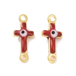 Красный Подвески из латунной эмали, без кадмия и без свинца, реальный 18 k позолоченный, религиозный крест с рисунком от сглаза, красные, 5.5x13x3 мм, отверстие : 1.2 мм