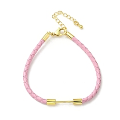 Pink 3Изготовление браслета из плетеного круглого шнура из искусственной кожи диаметром ⅜ мм, с 304 карабинами из нержавеющей стали и латунной планкой с бусинами, золотые, стойки покрытие, долговечный, розовые, 7-1/8 дюйм (18.2 см)