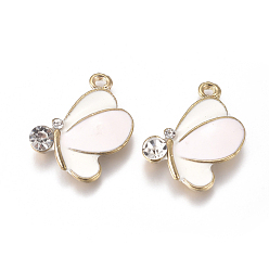 Лавандовый румянец Подвески из эмали и сплава, с кристально горный хрусталь, бабочка, золотые, лавандовый румянец, 20x13x4 мм, отверстие : 1.2~1.4 мм